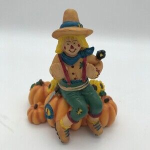 Halloween Scarecrow Figurine Fall Harvest Autumn Pumpkin 4.5 x 5 inch Resin